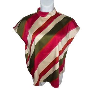 MNG By Mango Blouse Womens Large Polyester Striped Short Sleeve NEW NWT